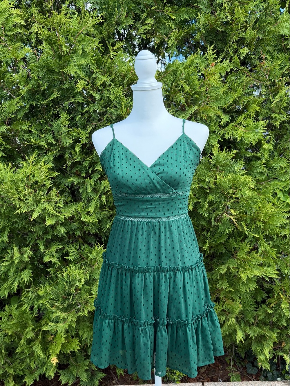 Altar'd State Emerald Green Spaghetti-Strap Tiered Sundress